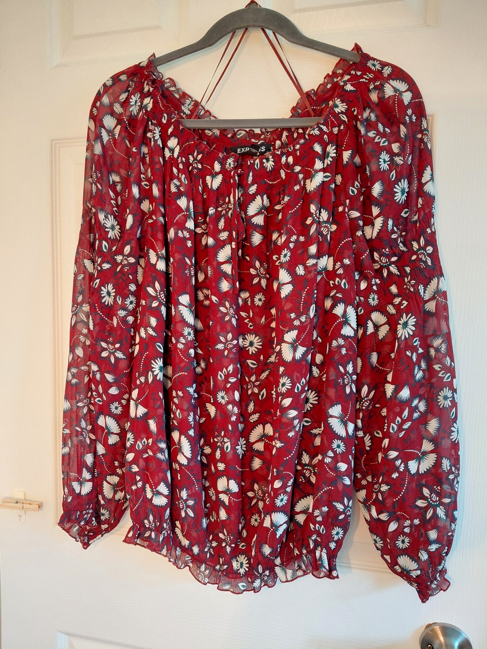 Express Women’s Burgundy Floral Off-Shoulder Blouse Size Large